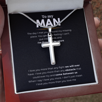 To My Man Artisan Cross Necklace with Snake Chain