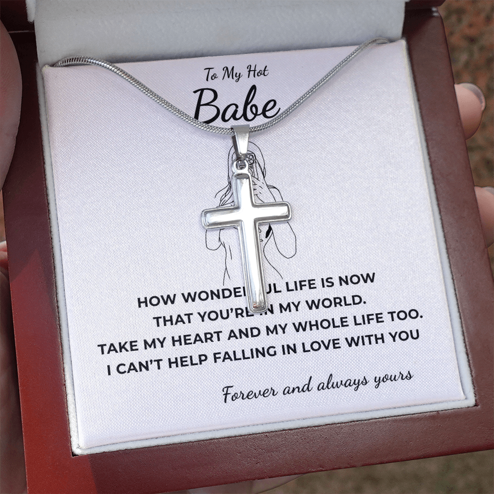 To My Hot Babe Artisan Cross Necklace with Snake Chain