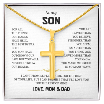 To My Son Artisan Cross Necklace with Snake Chain