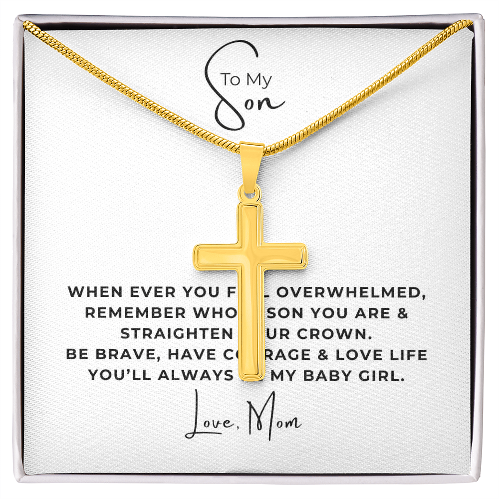 To My Son Artisan Cross Necklace with Snake Chain