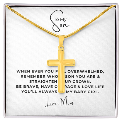 To My Son Artisan Cross Necklace with Snake Chain