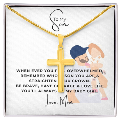 To My Son Artisan Cross Necklace with Snake Chain