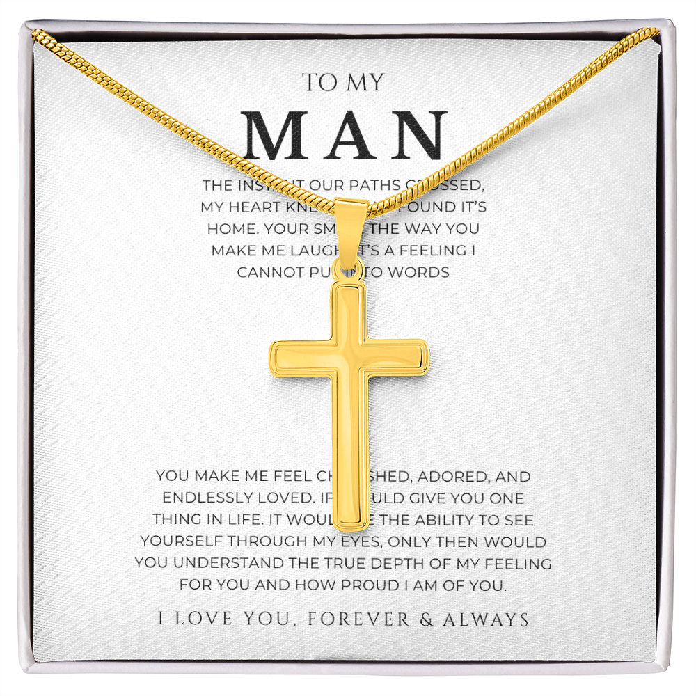 To My Man Cross Necklace with Snake Chain