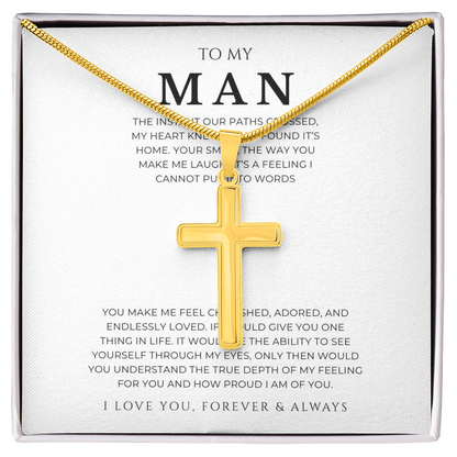 To My Man Cross Necklace with Snake Chain