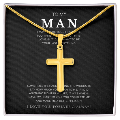 To My Man Cross Necklace with Snake Chain