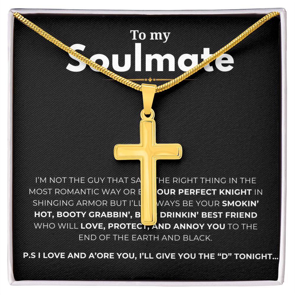 To My Soulmate Artisan Cross Necklace with Snake Chain