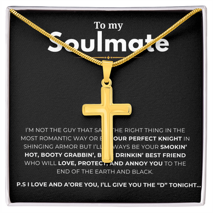 To My Soulmate Artisan Cross Necklace with Snake Chain