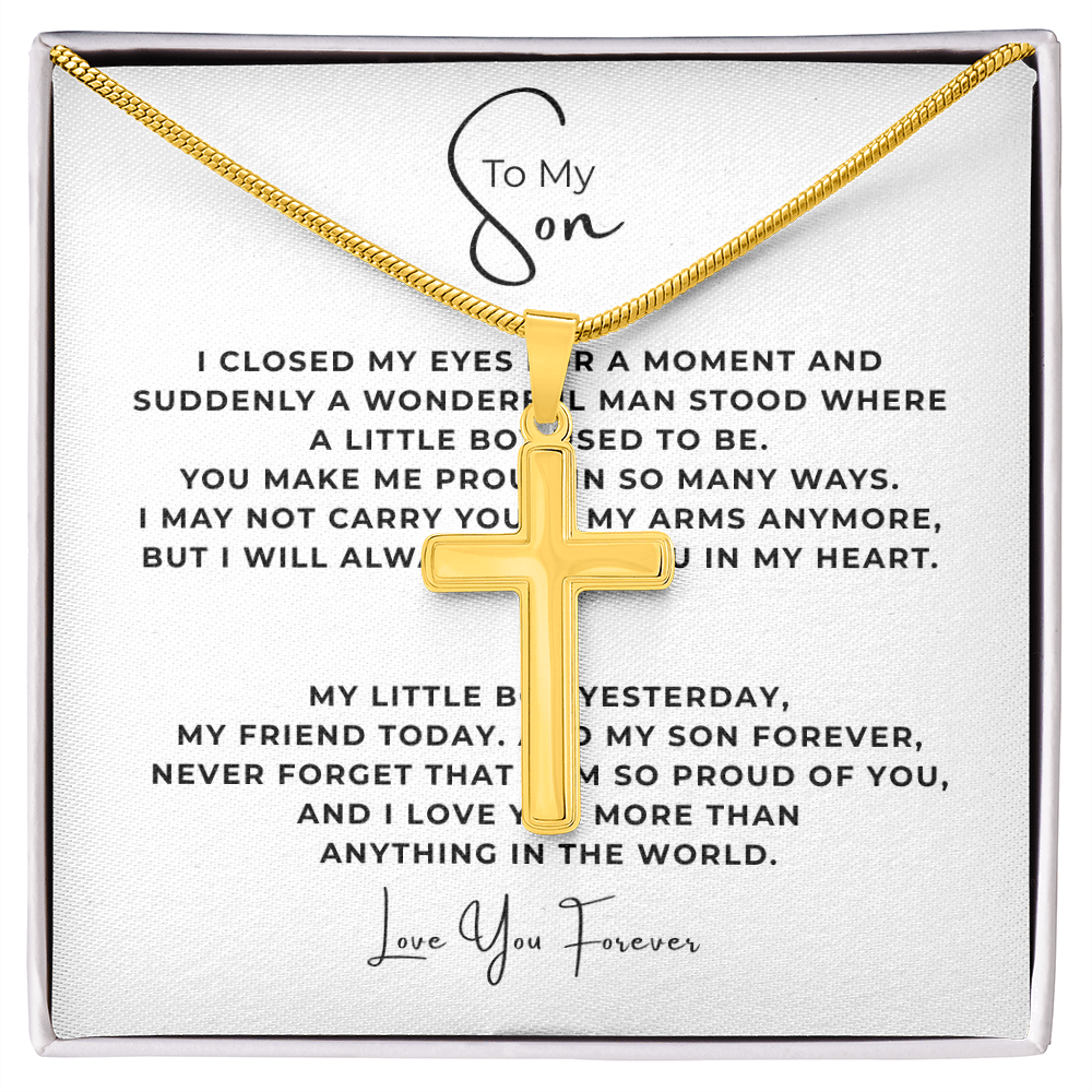 To My Son Artisan Cross Necklace with Snake Chain