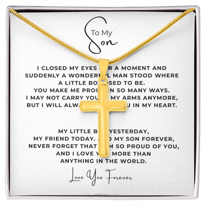 To My Son Artisan Cross Necklace with Snake Chain