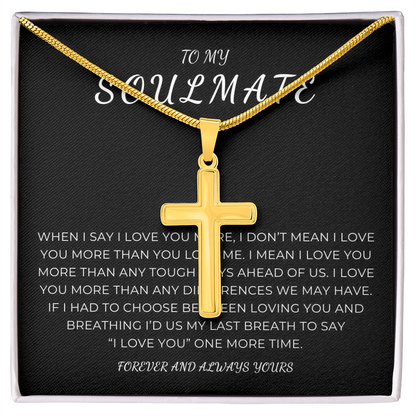 To My Soulmate Cross Necklace with Snake Chain
