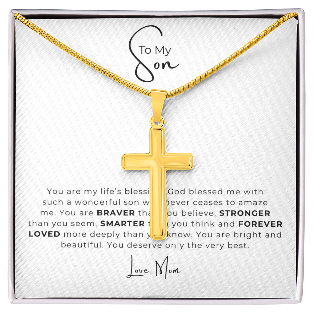To My Son Artisan Cross Necklace with Snake Chain
