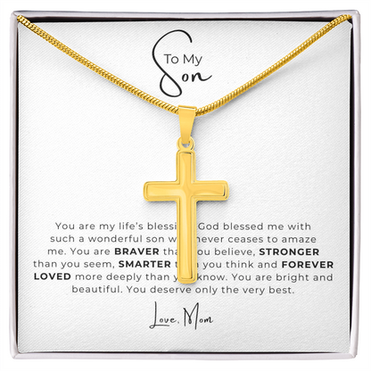 To My Son Artisan Cross Necklace with Snake Chain
