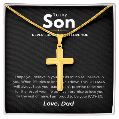 To My Son Artisan Cross Necklace with Snake Chain