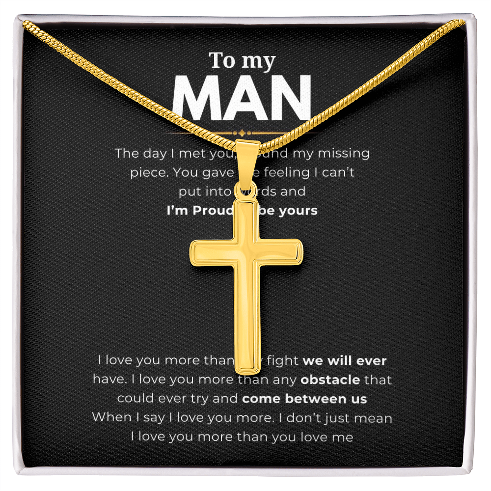 To My Man Artisan Cross Necklace with Snake Chain