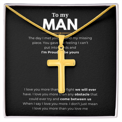 To My Man Artisan Cross Necklace with Snake Chain