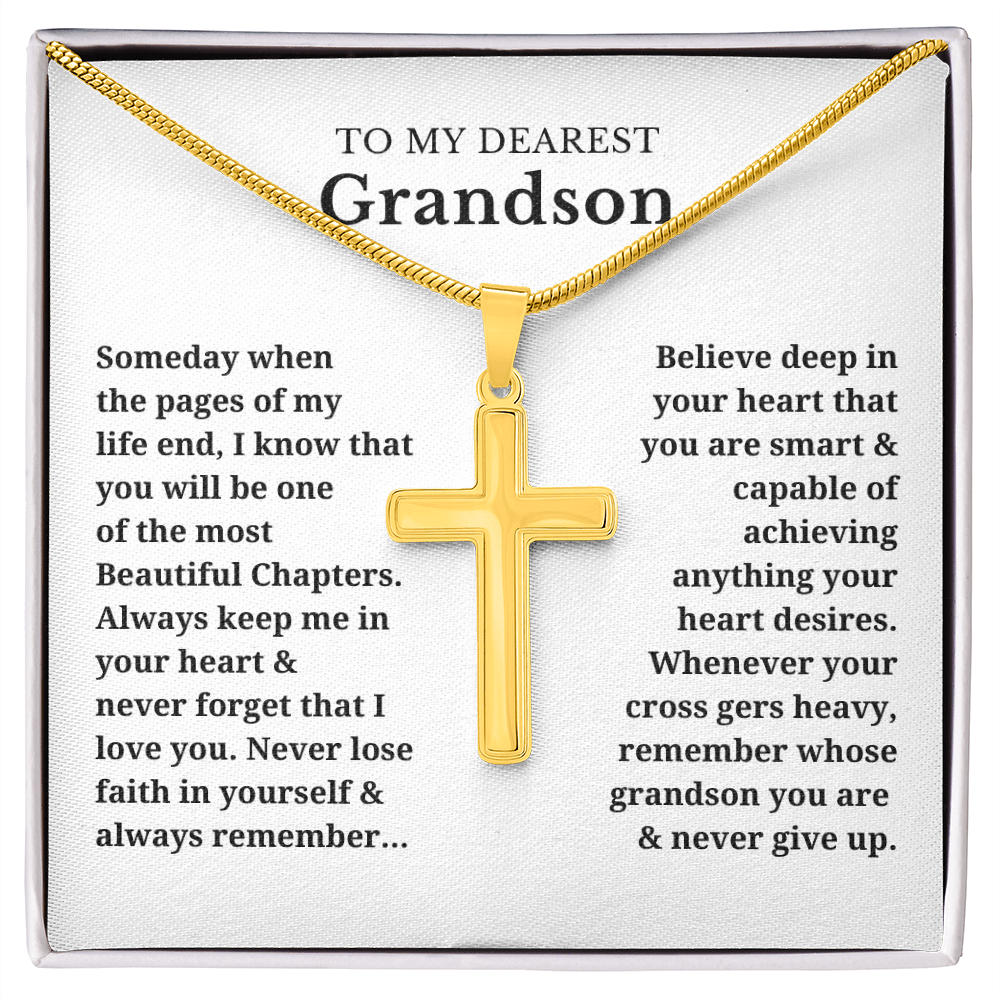 To My Dearest Grandson Artisan Cross Necklace with Snake Chain