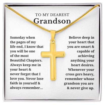 To My Dearest Grandson Artisan Cross Necklace with Snake Chain