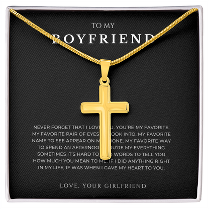 To My Boyfriend Cross Necklace with Snake Chain