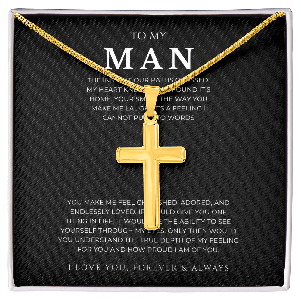 To My Man Cross Necklace with Snake Chain