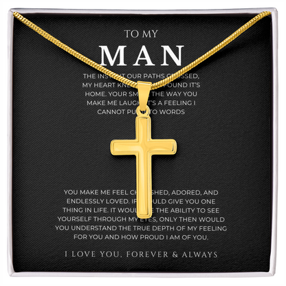 To My Man Cross Necklace with Snake Chain