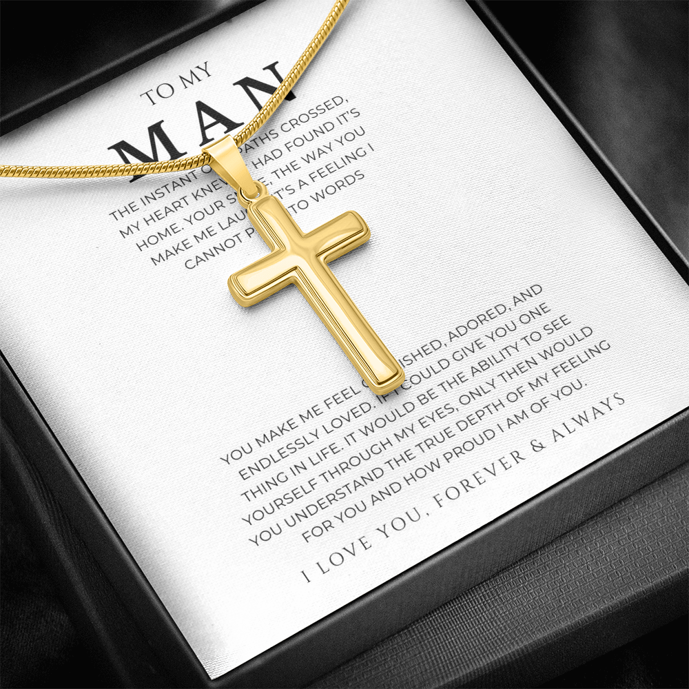 To My Man Cross Necklace with Snake Chain