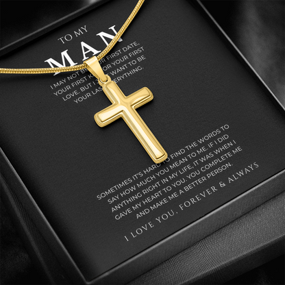To My Man Cross Necklace with Snake Chain