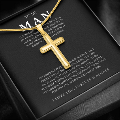 To My Man Cross Necklace with Snake Chain