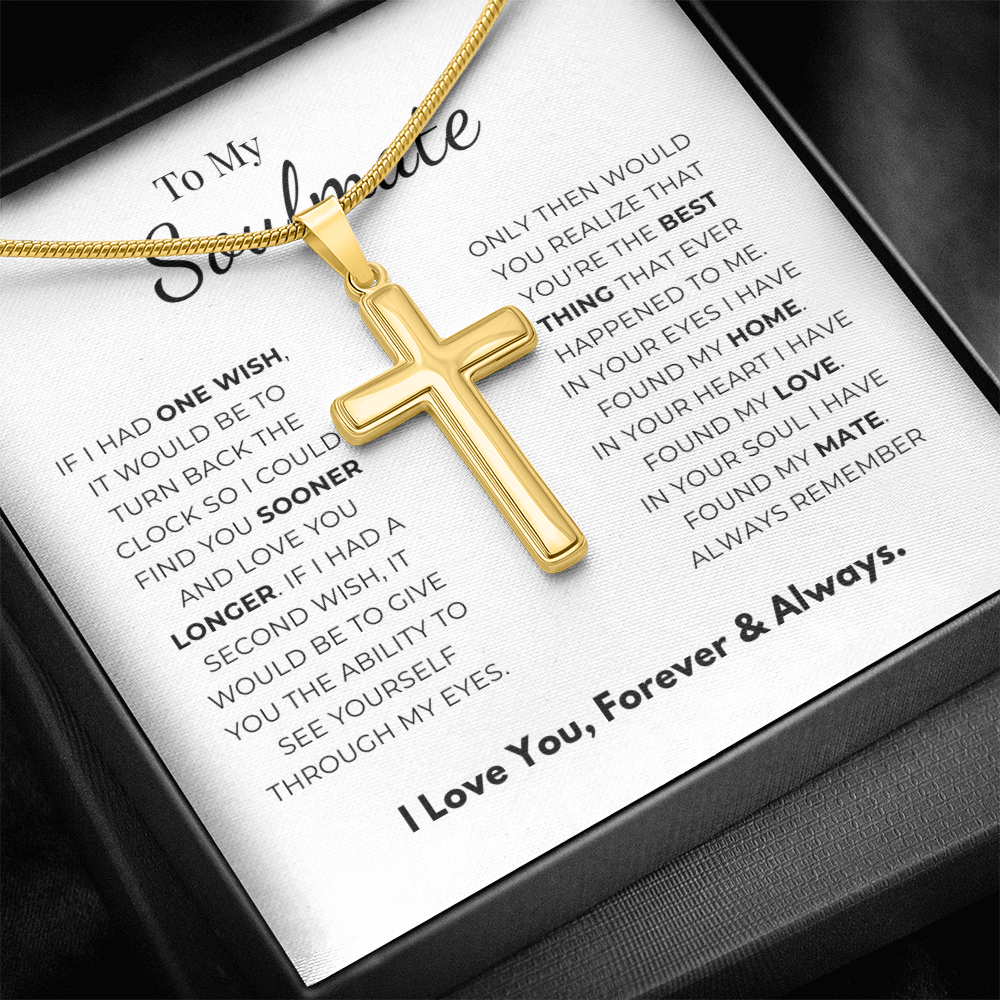 To My Soulmate Artisan Cross Necklace with Snake Chain