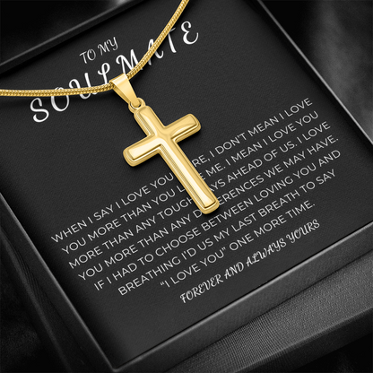To My Soulmate Cross Necklace with Snake Chain