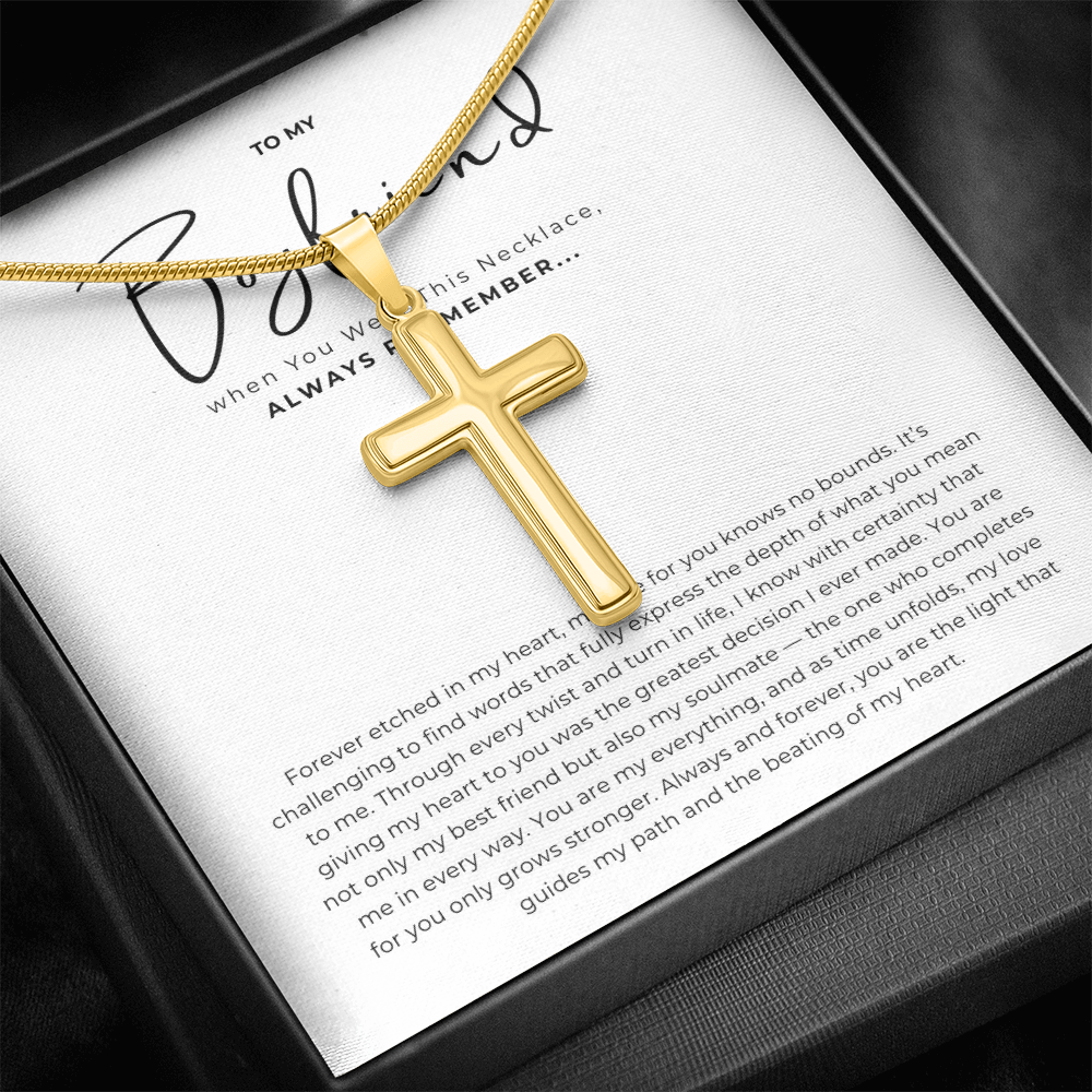 To My Boyfriend Cross Necklace with Snake Chain