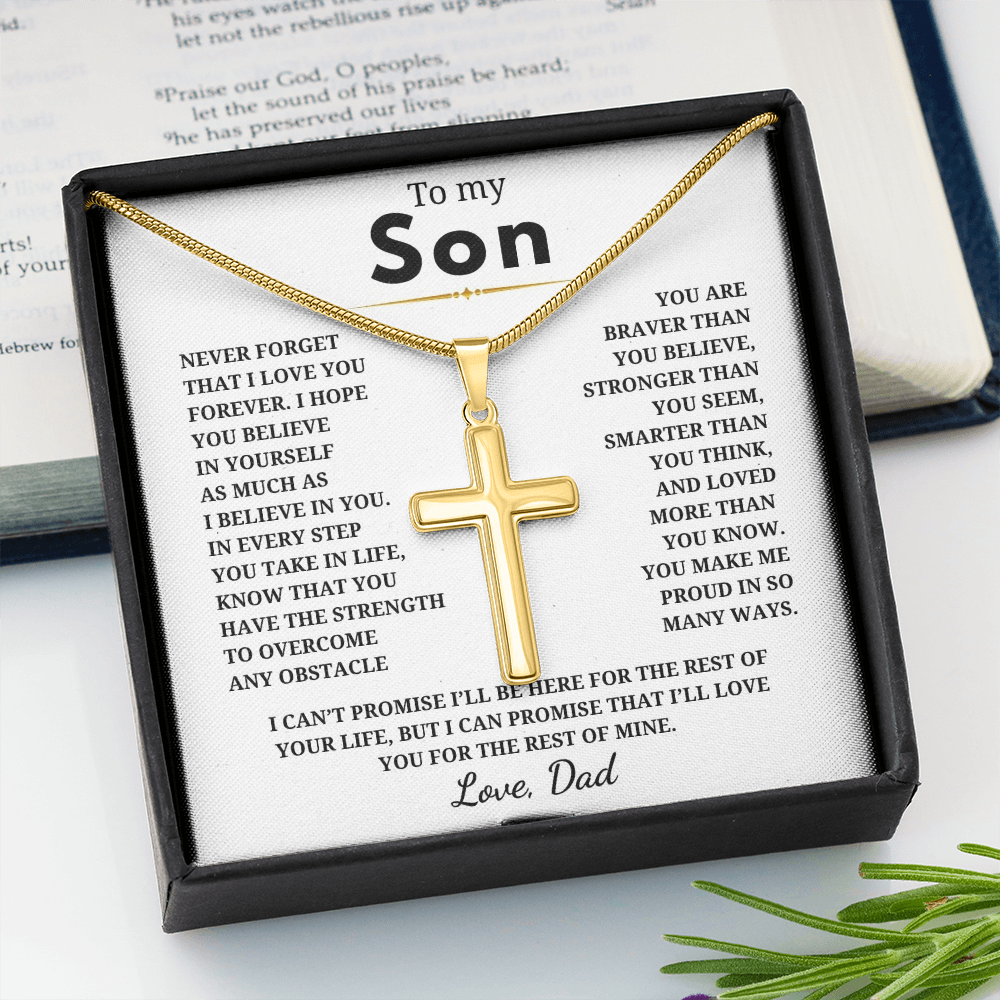 To My Son Artisan Cross Necklace with Snake Chain