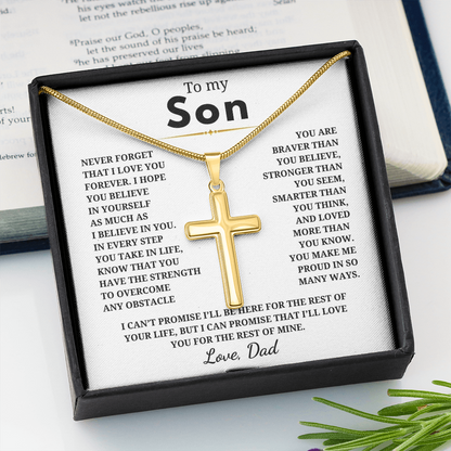 To My Son Artisan Cross Necklace with Snake Chain