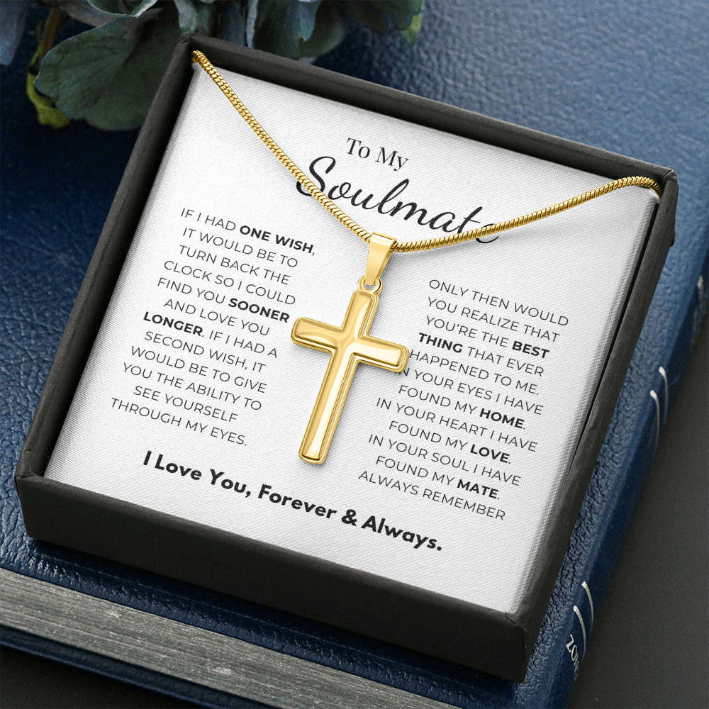 To My Soulmate Artisan Cross Necklace with Snake Chain