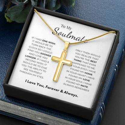 To My Soulmate Artisan Cross Necklace with Snake Chain