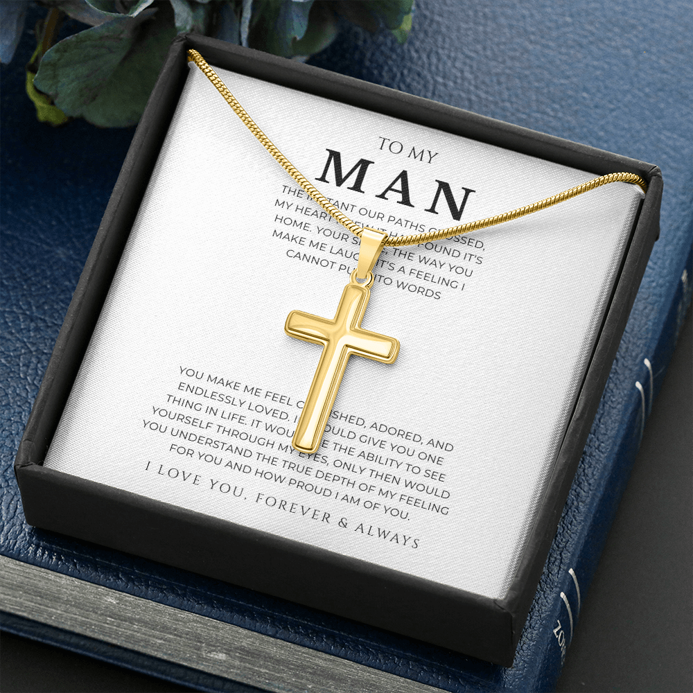 To My Man Cross Necklace with Snake Chain