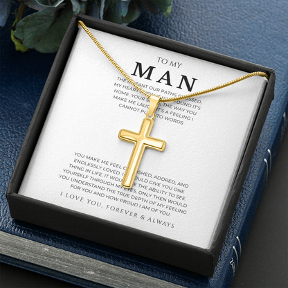 To My Man Cross Necklace with Snake Chain