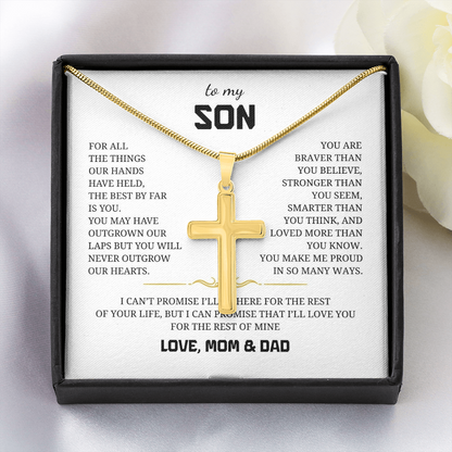 To My Son Artisan Cross Necklace with Snake Chain