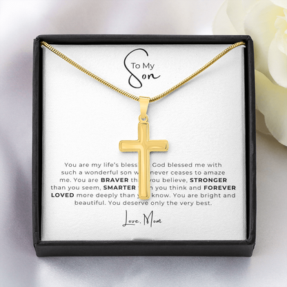 To My Son Artisan Cross Necklace with Snake Chain