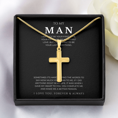 To My Man Cross Necklace with Snake Chain