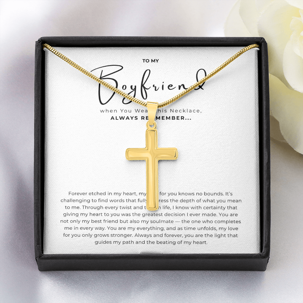 To My Boyfriend Cross Necklace with Snake Chain