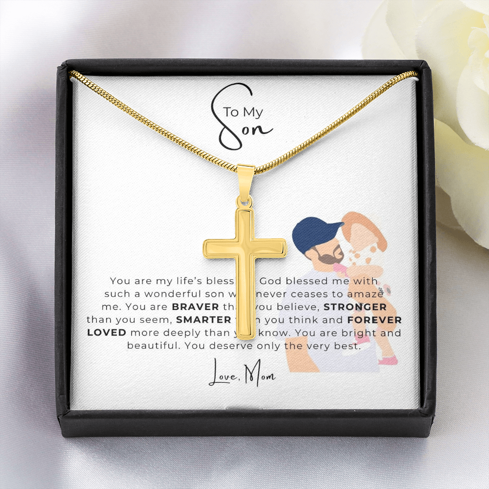 To My Son Artisan Cross Necklace with Snake Chain