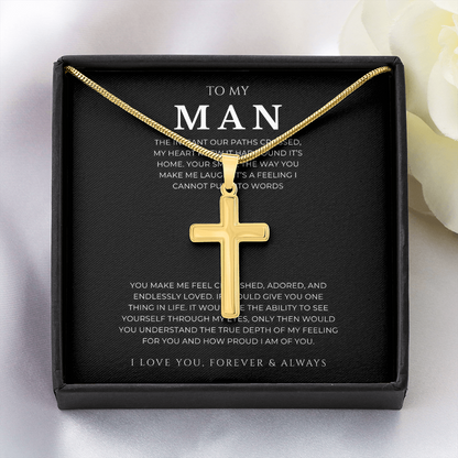 To My Man Cross Necklace with Snake Chain