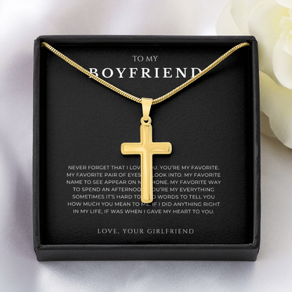 To My Boyfriend Cross Necklace with Snake Chain