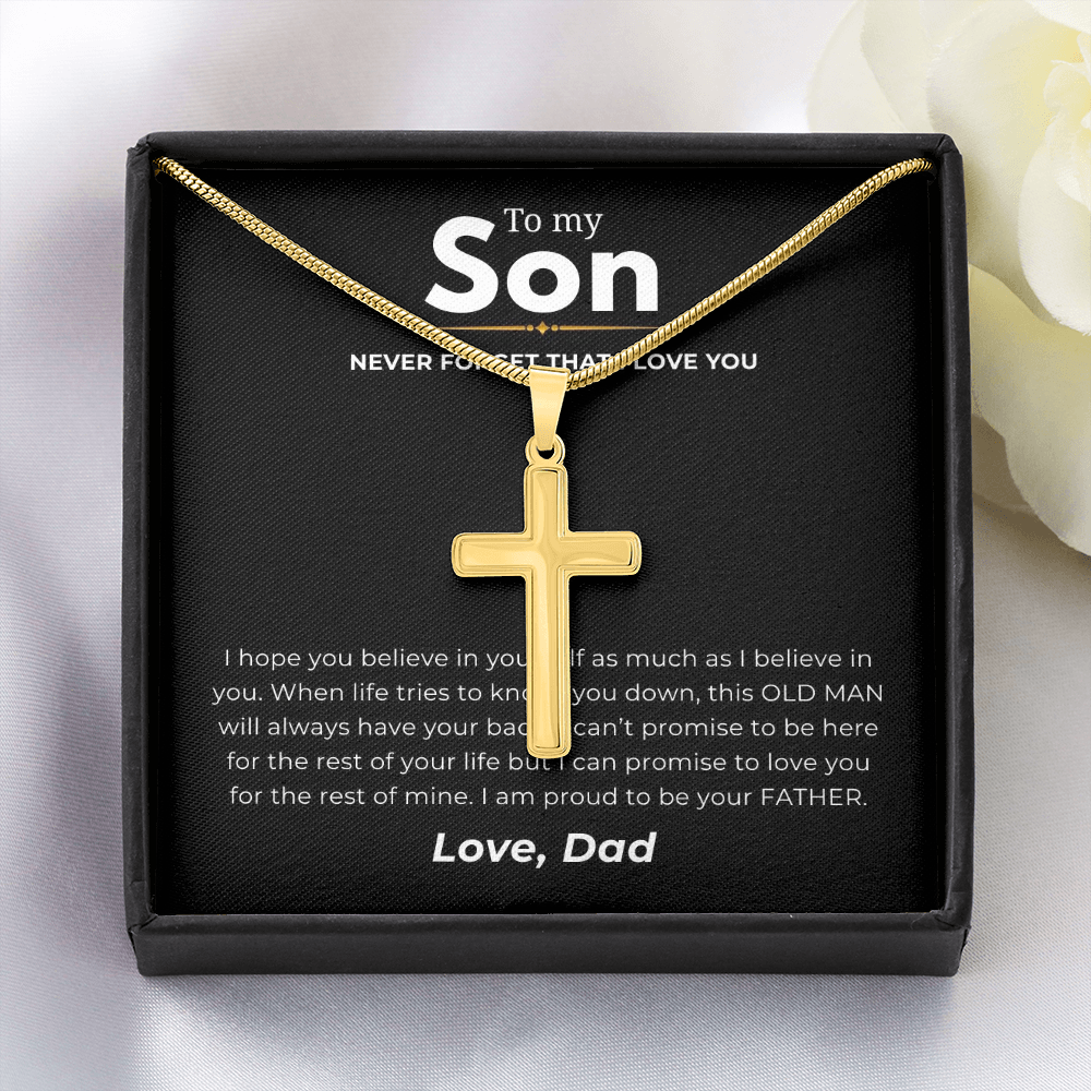 To My Son Artisan Cross Necklace with Snake Chain