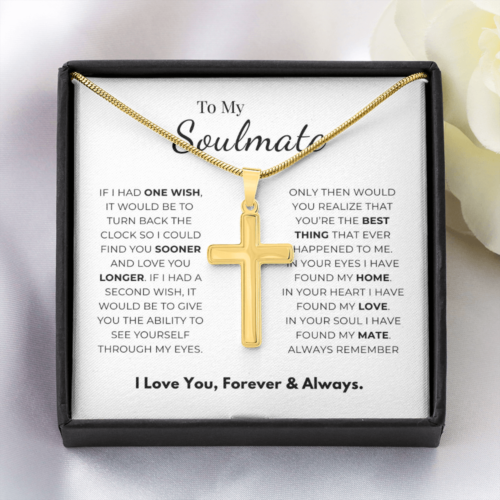 To My Soulmate Artisan Cross Necklace with Snake Chain