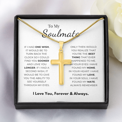 To My Soulmate Artisan Cross Necklace with Snake Chain