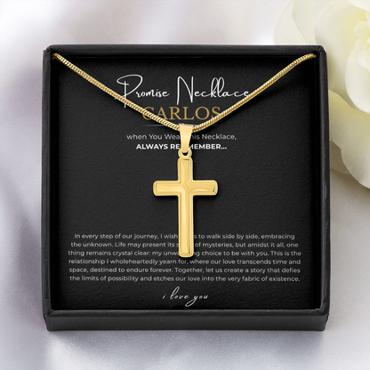 Prosonalized Promise Cross Necklace with Snake Chain