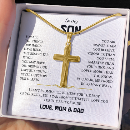 To My Son Artisan Cross Necklace with Snake Chain