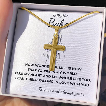To My Hot Babe Artisan Cross Necklace with Snake Chain