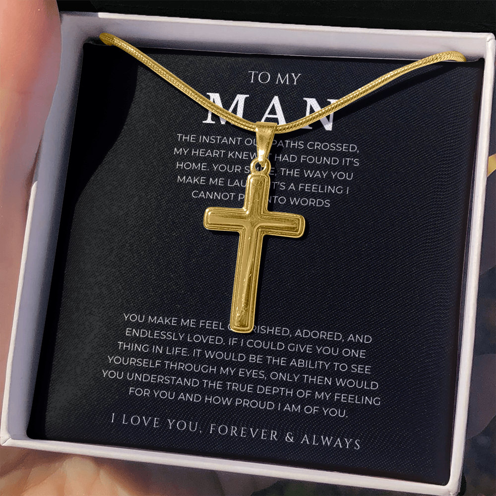 To My Man Cross Necklace with Snake Chain